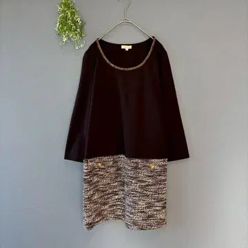 로페피크닉 (M) 고급스러운 깔끔한 튜닉 기장 7부 소매 도킹 원피스