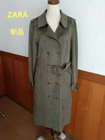 ZARA 스웨이드 느낌 올리브 그린 카키색 트렌치코트 벨트 포함