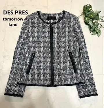 새상품급 DES PRES 트위드 노카라 자켓 파이핑 블랙 화이트 척