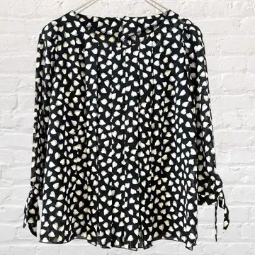 FANFAN 올 패턴 티셔츠 소매 리본 비침 하트 꽃무늬 일본제 샤리감