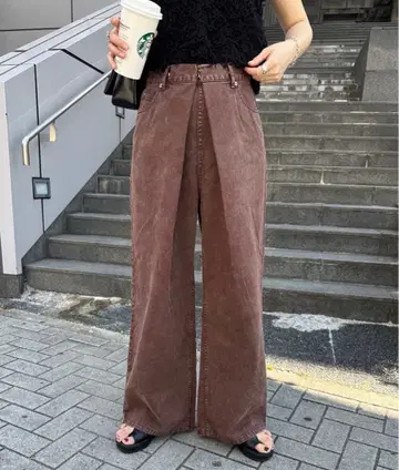 [ 3사이즈 전개/작은 키 사이즈 ] 데님 턱 와이드 팬츠