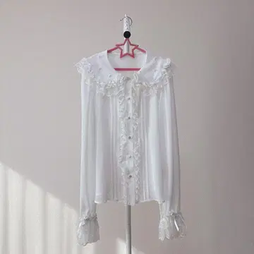 엔젤릭 프리티 옷깃 로고 자수 펄 블라우스 시로