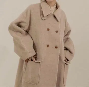 moitytto 플랩 포켓 스탠드 카라 롱 코트 내추럴