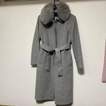 BOSCHI 그레이 퍼 부착 롱 코트