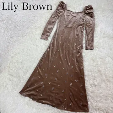 Lily Brown 플라워 자수 스퀘어넥 벨로아 원피스