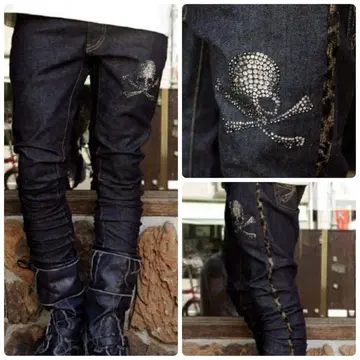 [새상품급] roen jeans 레오파드 무늬 사이드 패널 데님