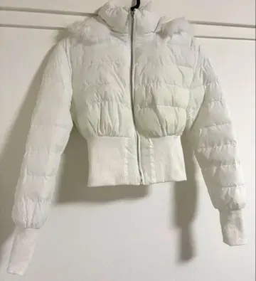 화이트 후드 부착 크롭 다운 자켓