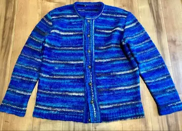 빈티지 메탈 버튼 블루 계열 니트 보더 가디건