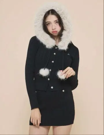 andmary Reo fur knit set up black