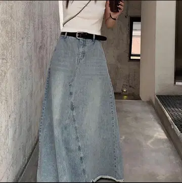 데님 롱 스커트 라이트 블루