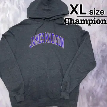 Champion 후드티 XL 다크 그레이 프린트 퍼플 칼리지 로고