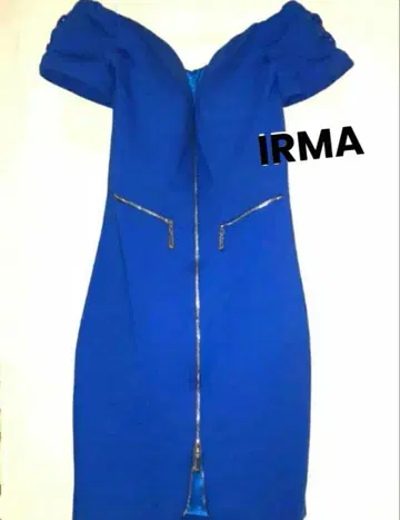 IRMA 오프숄더 블루 프론트 지퍼 캬바 드레스