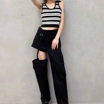 GYDA 사이드 컷 디자인 카고 컬러 와이드 팬츠