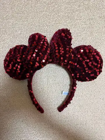 미키 모양 머리띠 와인 레드 스팽글