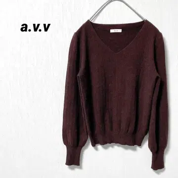 아베베 버건디 V넥 니트 스웨터 퍼프 슬리브 가을/겨울 S