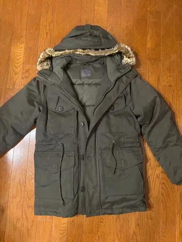 ZARA MAN 후드 부착 모즈 코트 USA S 다크 그린