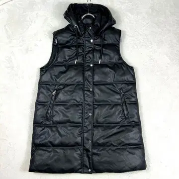 현행 ZARA 두꺼운 인조 가죽 페이크 다운 베스트 후디드 2XL