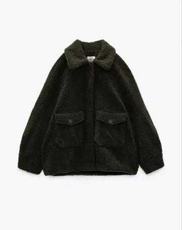 ZARA 인조 모피 가디건 다크 그린 M