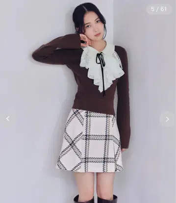 snidel Sustainable 로빙 체크 미니 스커트 아이보리