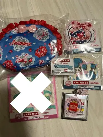 후쿠야 캐릭터 복권 SWIMMER C상 리본 파우치 딸기 외