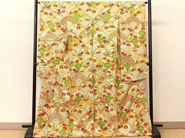 기모노 럭셔리 후리소데 부품 자수 청해파 초화문 금채 순수 실크 일품