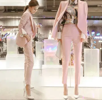 핑크 비즈니스 정장 수트 셋업 상하의