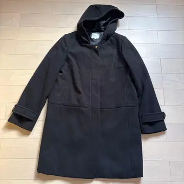 grove 블랙 후드 부착 롱 코트 L