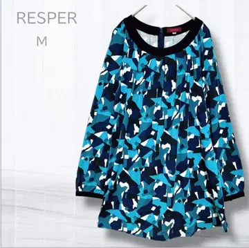 레스퍼 M 사이즈 기하학 패턴 긴팔 튜닉 블루 계열 개성파