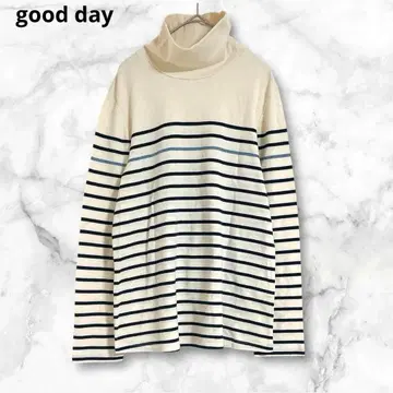 굿데이 터틀넥 얇은 소재 상의 긴팔T셔츠 L 보더 면 혼방