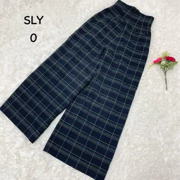 슬라이 [XS] 체크 무늬 와이드 팬츠 스트라이프 백 지퍼 포함 레이온