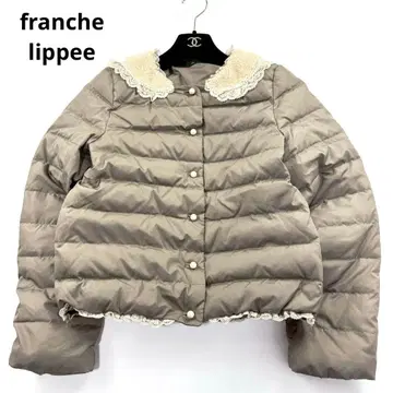 프랑슈리페 다운 자켓 둥근 카라 레이스 펄 버튼 숏 기장