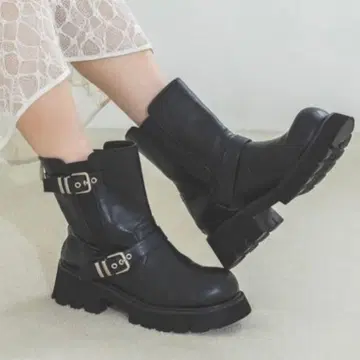 지나시스 백 지퍼 사이드 고어 엔지니어 부츠 더블 벨트 M