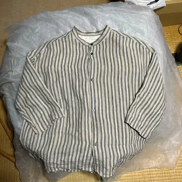 스트라이프 후드 부착 긴팔 셔츠