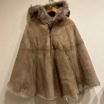 천연 가죽 무스탕 케이프 판초