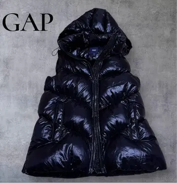 Y2K GAP 블랙 후드 부착 광택 다운 베스트 XS 블랙