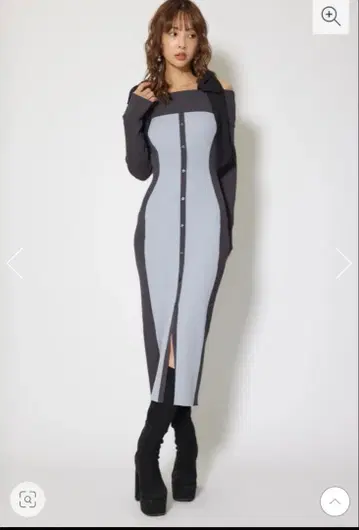 타임세일 rienda 바이컬러 오프숄더 리본 니트 원피스 BLU