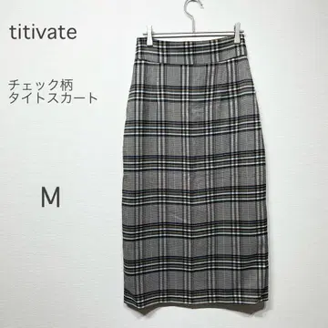 티티베이트 체크 무늬 타이트 스커트 롱 기장 그레이 계열 M