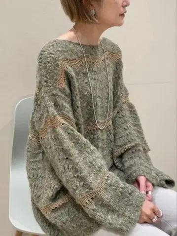 [새상품급] SHENERY 시너리 시스루 패턴 튜닉 니트 올리브