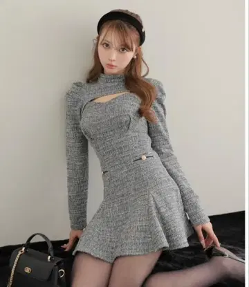 m me eme 니트 트위드 앙상블 미니 원피스