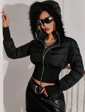 SHEIN 다운 퍼 블랙