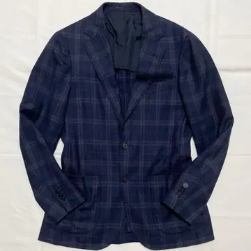극미품 SOVEREIGN 소버린 자켓 네이비 체크 린넨 44