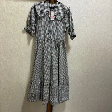 시마무라 아오키 미사코 콜라보 깅엄 체크 롱 드레스