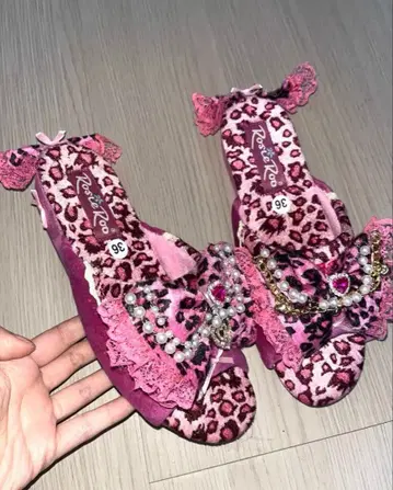 레오파드 x 핑크 빅 리본 웨지솔 90년대 잡지풍 mars풍 샌들