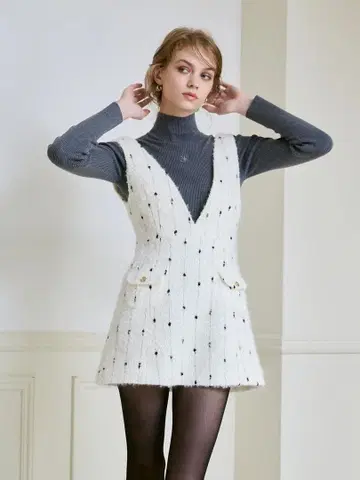 eimy 신상 캔디 트위드 미니 원피스 화이트