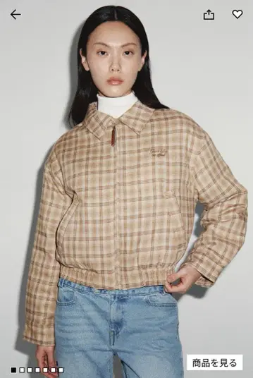 체크 무늬 크롭 자켓 L 사이즈