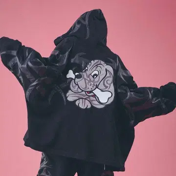 GALFY 갈피 부족계 더블더블 후드티 블랙 중형견