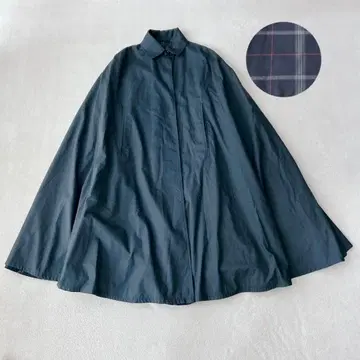 새상품급 헤르노 판초 롱 코트 총길이 109cm 체크 네이비 L