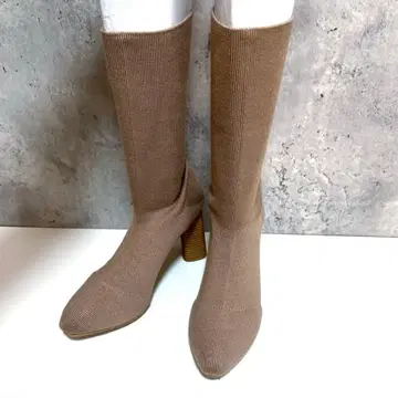 삭스 부츠 니트 부츠 베이지 24cm 청키힐 신축성