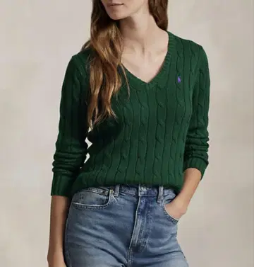 컨디션 최상 폴로 랄프로렌 인기 컬러 코튼 케이블 스웨터 보라색 포니