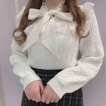 evelyn 에블린 쉬폰 리본 니트 아이보리